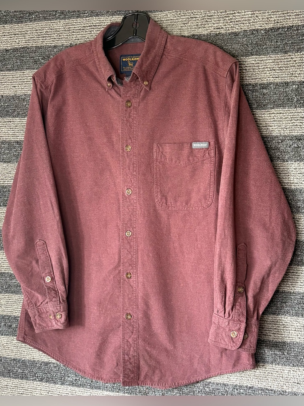 Woolrich Men's Burgundy Flannel Button-Down Shirt Medium